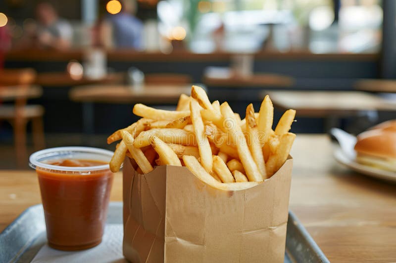 French Fries in a Fast Food Restaurant. Fast Food. AI Generated. Stock