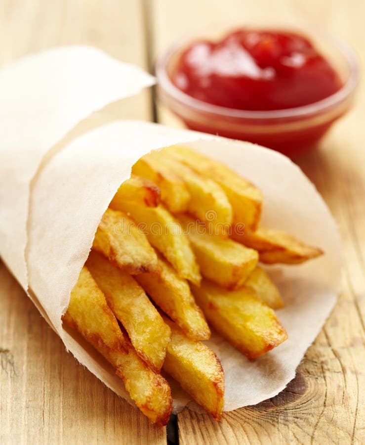 French fries with ketchup stock photo. Image of portion 27230426