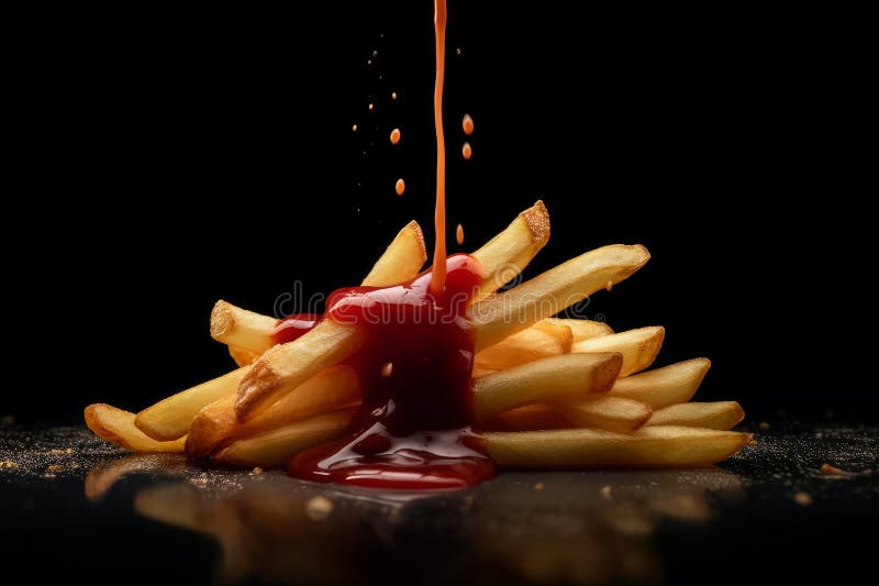 French Fries with Ketchup. Generative AI Stock Illustration