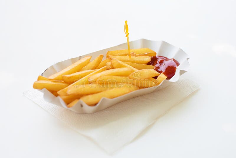 French Fries in Paper Plate on White Background Stock Photo Image of