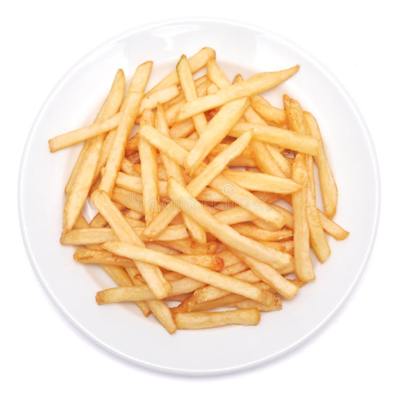 French Fries Potatoes on White Ceramic Plate Isolated on White