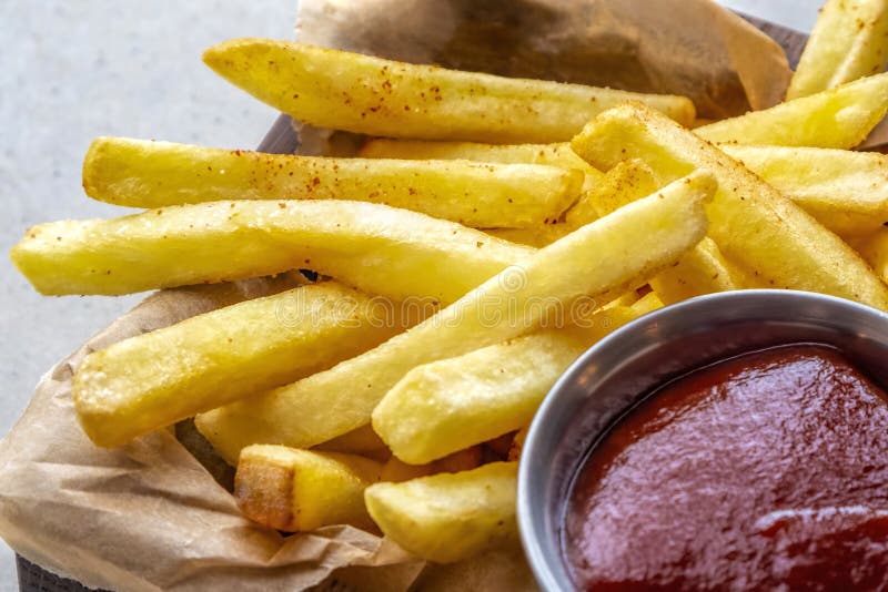 French Fries and Tomato Sauce Stock Image Image of salt, fast 171183083