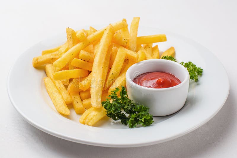 French Fries with Tomato Sauce Stock Image Image of sauce