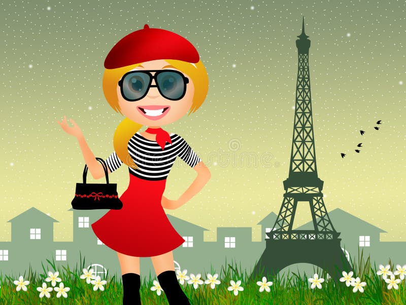 French girl in Paris stock illustration. Illustration of funny 79665354