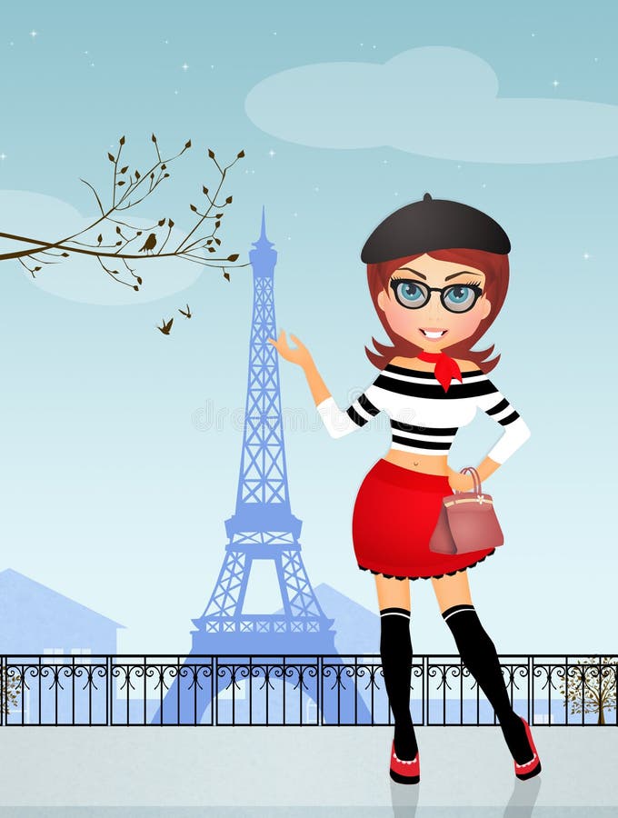 French Girl In Paris Stock Illustration Illustration Of Eiffel 79363541