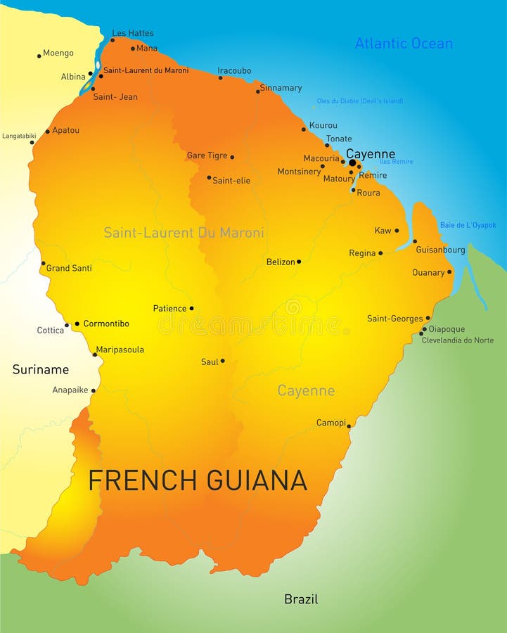 French Guiana Solid Black Outline Border Map of Country Area. Simple