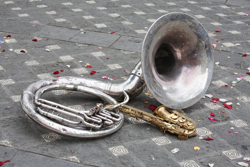 French horn and saxophone stock photo. Image of instrument 13008168