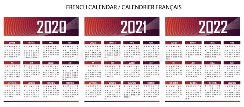 French language Calendar 2020-2021-2022 vector