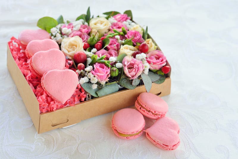 French macaroon heart-shaped Valentine`s Day