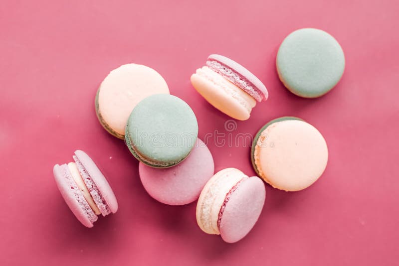 French Macaroons On Pastel Pink Background, Parisian Chic Cafe Dessert ...