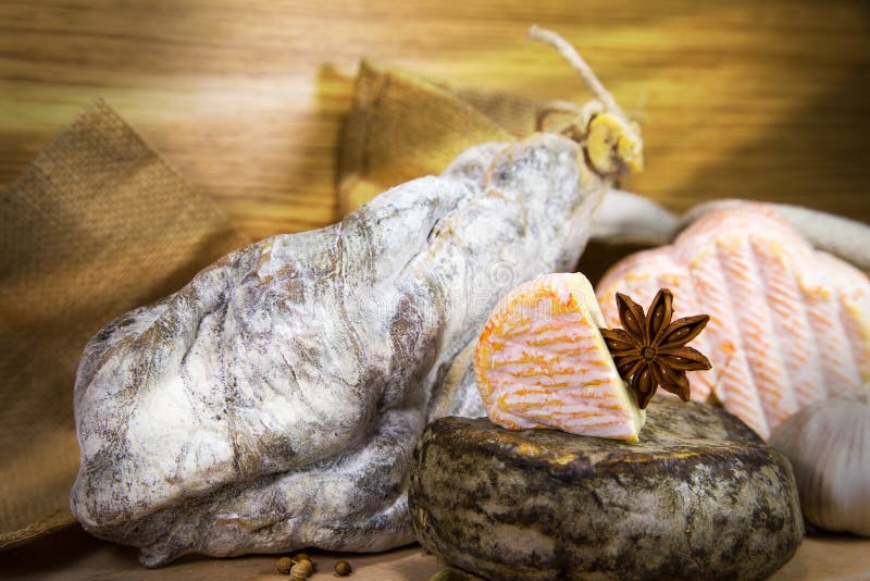 French Meat with Cheeses on Wood Stock Photo Image of assorted