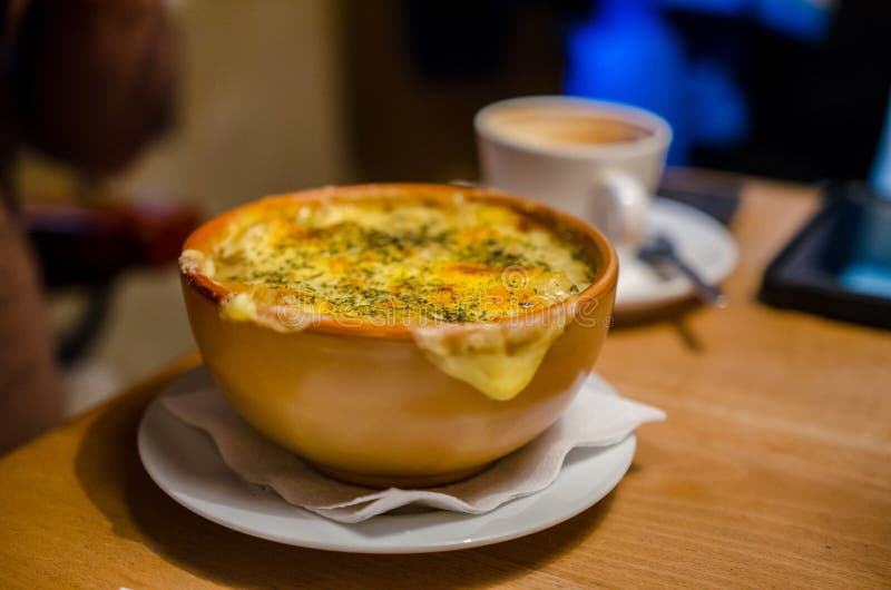 French Onion Soup at Restaurant Stock Photo Image of delicious, green