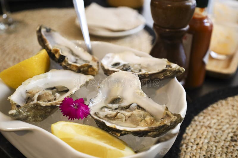 French Oyster Platter in a Restaurant Stock Image Image of