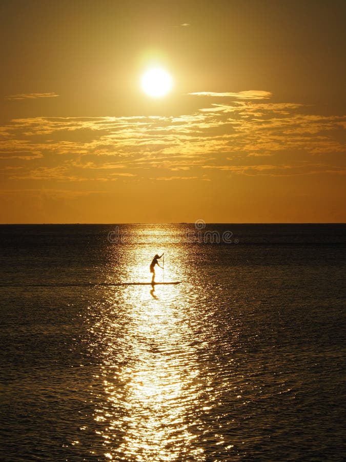 French Polynesia Bora Bora Sunset with SUP Stock Photo Image of