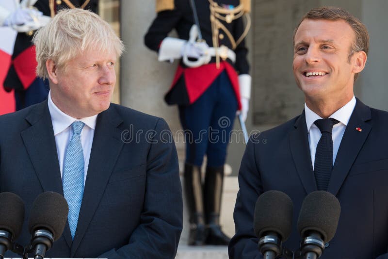 Paris, FRANCE - 22th august 2019 : Boris Johnson with Emmanuel Macron at ElysÃ©e Palace