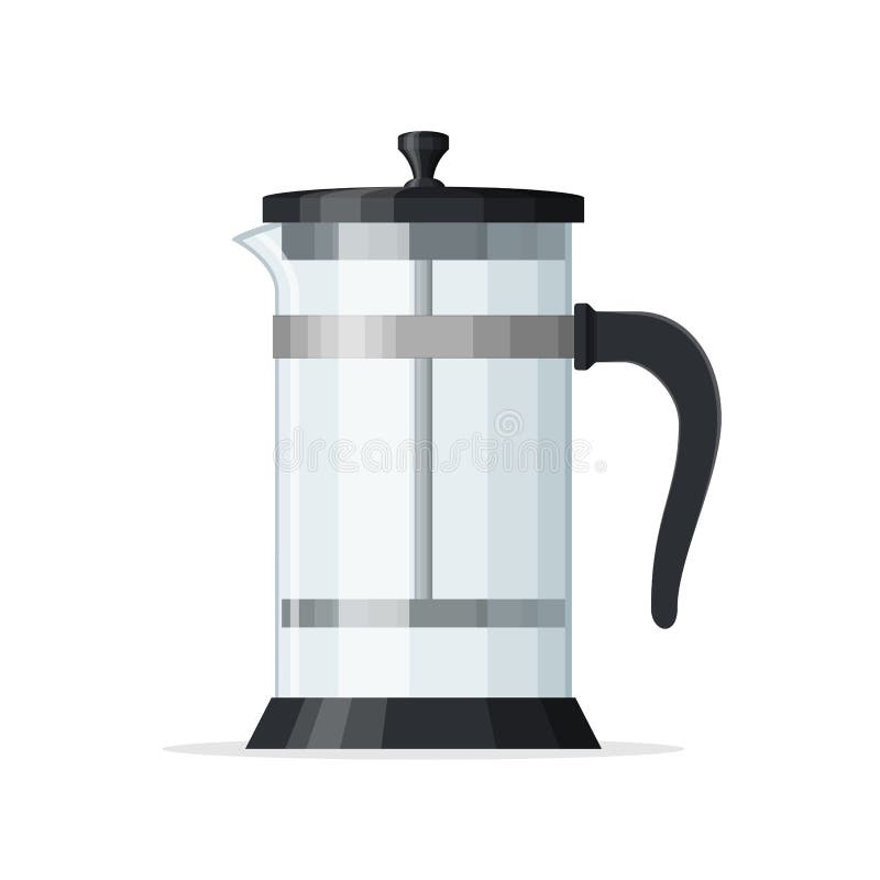 French Press Coffee Pot Isolated on White Background. Empty Glass Teapot  with Piston Stock Vector - Illustration of brewing, white: 217197873