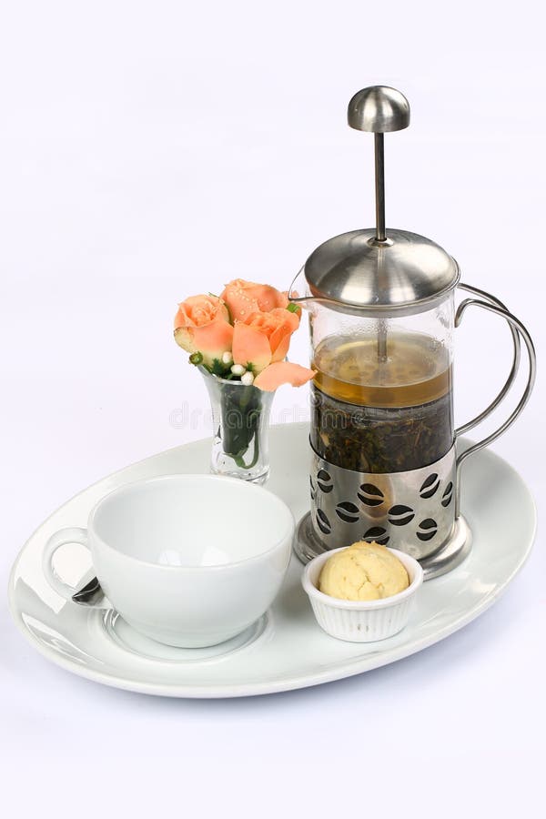Frenchpress with Green Tea and Cup Stock Image Image of aroma, bowl