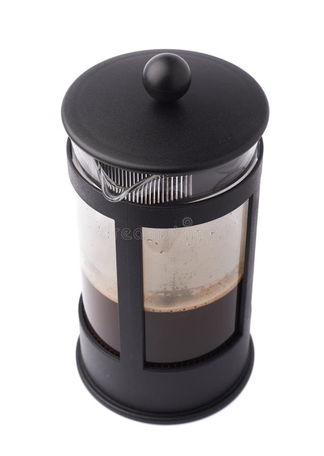 French Press Pot Coffee Filled With Hot Beverage Composition Isolated