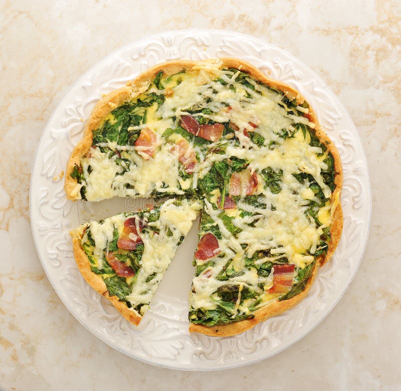 French Quiche Pie with Egg, Cheese and Spinach Stock Image Image of