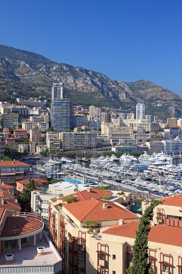 Monte Carlo Monaco Panoramic View - Luxury Yacht Marina with Hillside Buildings and Mediterranean Coastal Landscape