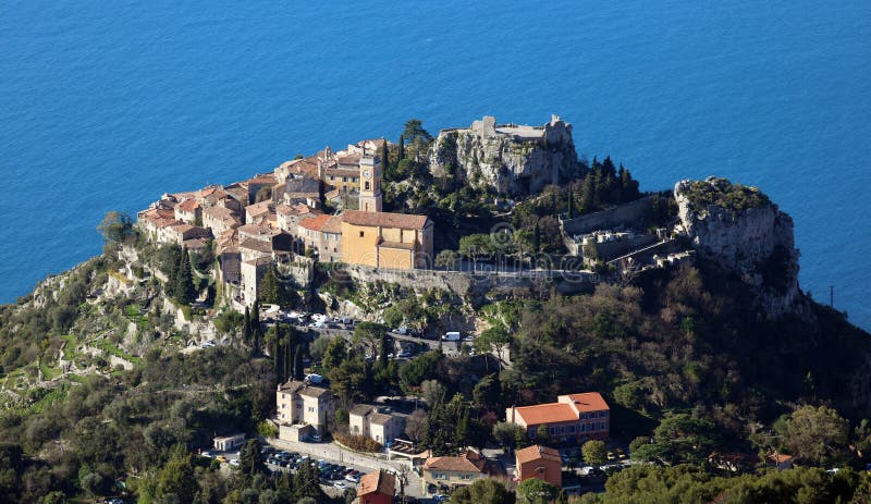 Eze village French riviera, Côte d`Azur, mediterranean coast, Eze, Saint-Tropez, Cannes and Monaco. Blue water and luxury yachts. royalty free stock image Eze village French riviera, Côte d`Azur, mediterranean coast, Eze, Saint-Tropez, Cannes and Monaco. Blue water and luxury yachts. royalty free stock image
