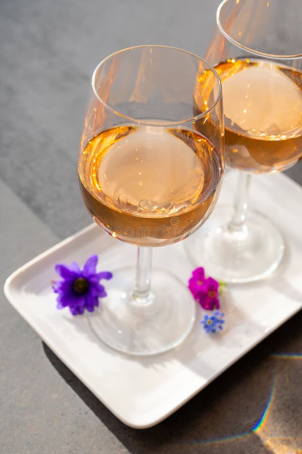 French Rose Wine From Provence In Two Glasses In Sunny Day Stock Photo