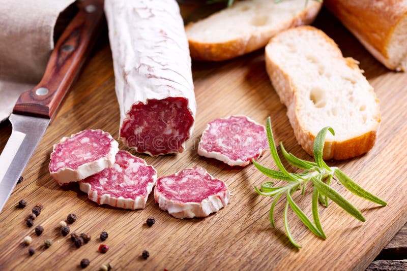 French Salami with Rosemary Stock Photo Image of spanish, meat 65233096