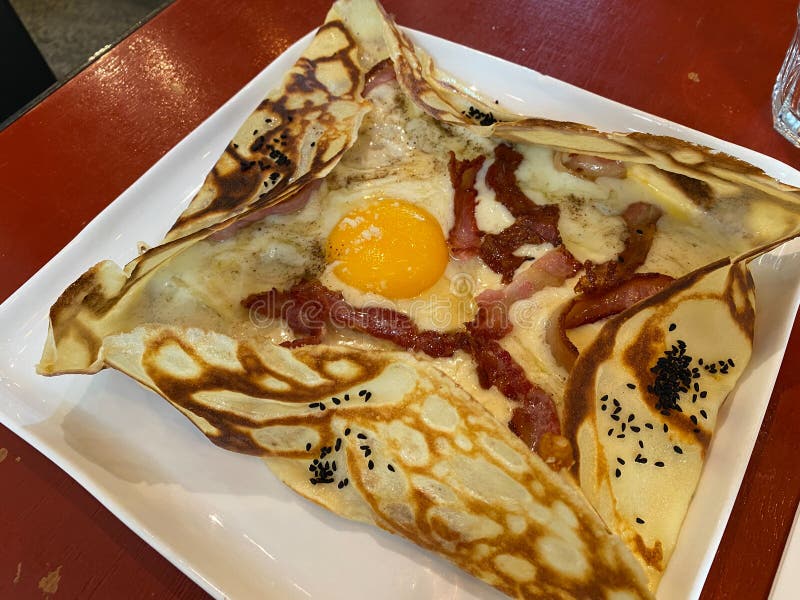 French Style Savory Crepe with Bacon and Egg Stock Image Image of
