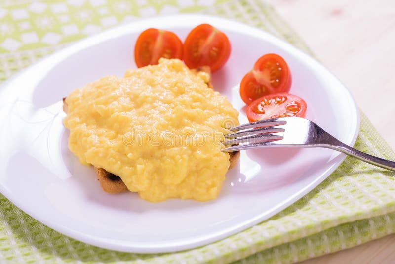 French Style Scrambled Eggs on Toast Stock Photo Image of fork
