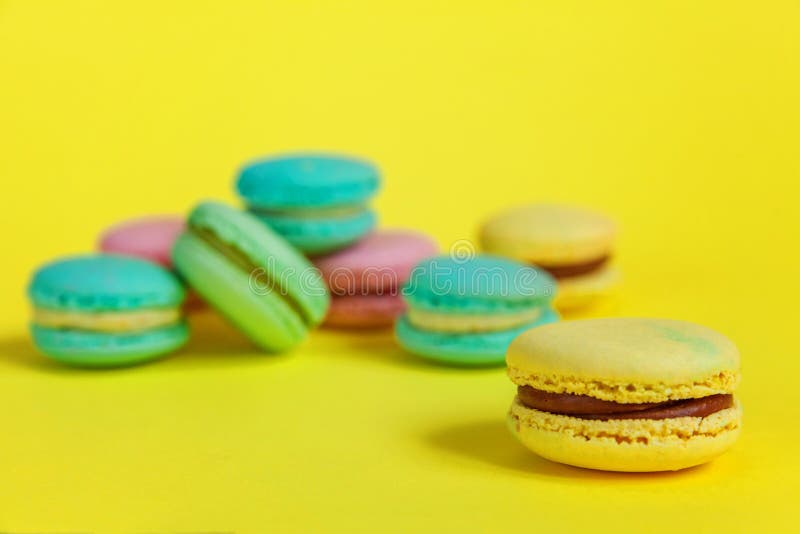 French Sweet Cookie. Minimal Food Bakery Concept. Pink Blue Yellow ...