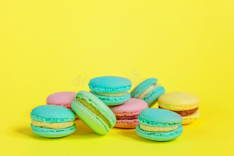 French Sweet Cookie. Minimal Food Bakery Concept. Pink Blue Yellow ...