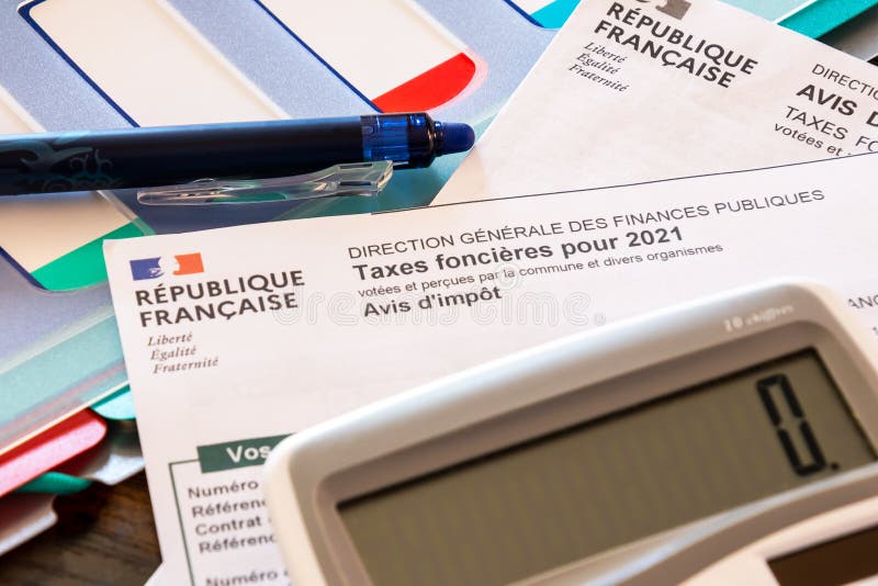 french-tax-document-with-calculator-and-pen-editorial-image-image-of