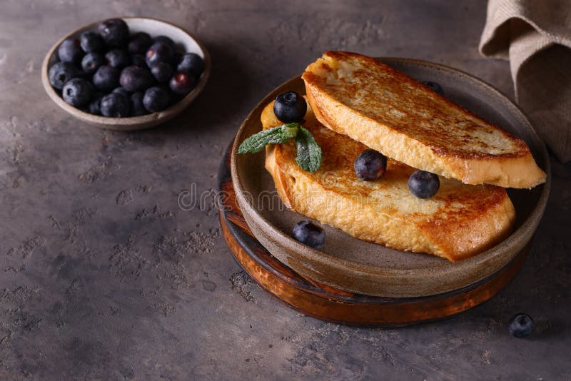 French toast with berries stock photo