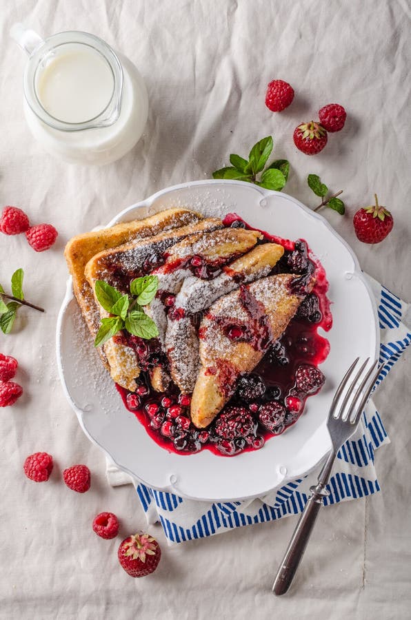 French toast with fruits stock image. Image of bread 74861893