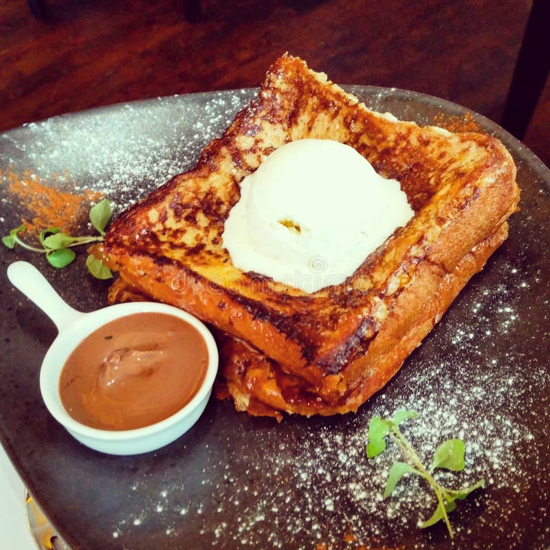 French toast and ice cream stock image. Image of brunch 73316765