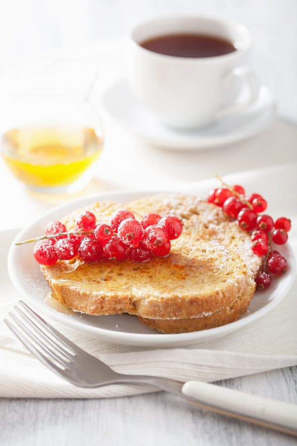 French toast with redcurrant honey for breakfast