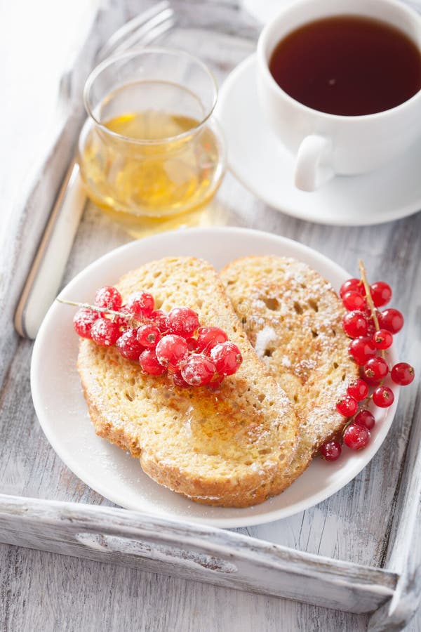 French Toast With Redcurrant And Powder Sugar For Breakfast Stock Image ...