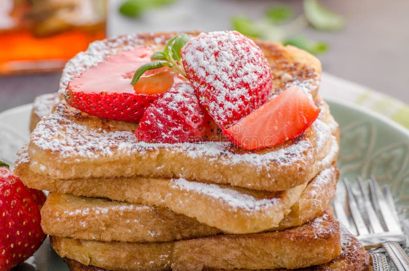 French Toast with Strawberries Stock Photo - Image of juice, organic ...