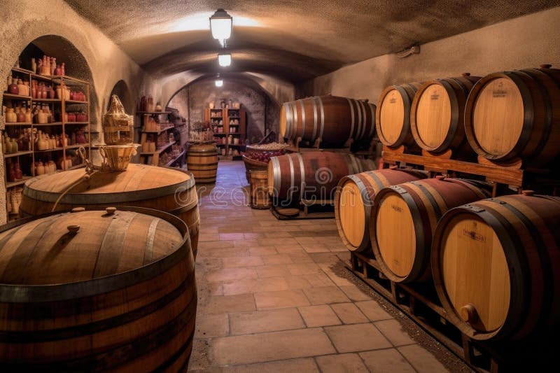 French Vineyard Wine Cellar with Oak Casks Stock Image Image of