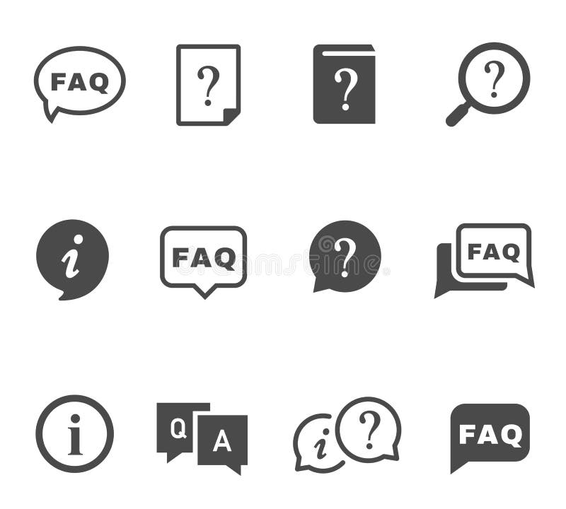 Frequently asked questions black glyph icons vector set stock illustration