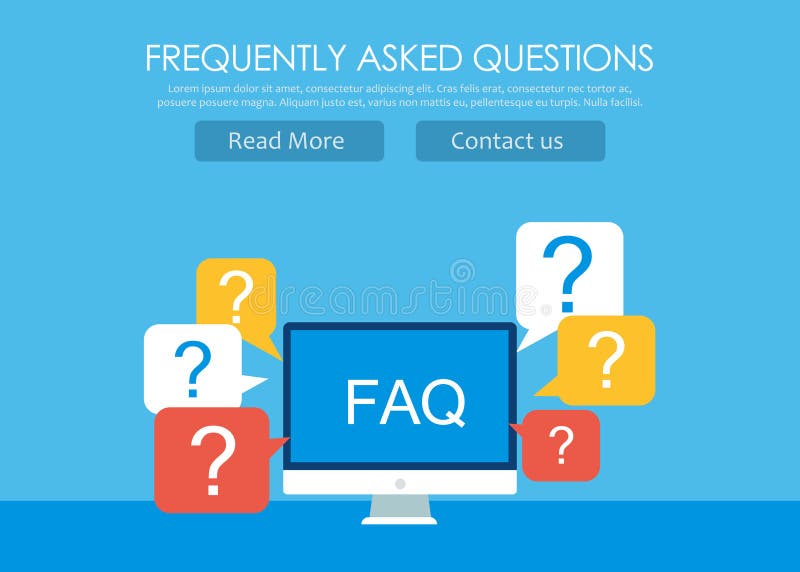 Frequently asked questions FAQ banner. Computer with question icons royalty free illustration Frequently asked questions FAQ banner. Computer with question icons royalty free illustration