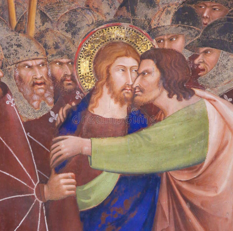 Fresco en San Gimignano - beso de Judas foto de archivo Fresco en San Gimignano - beso de Judas foto de archivo