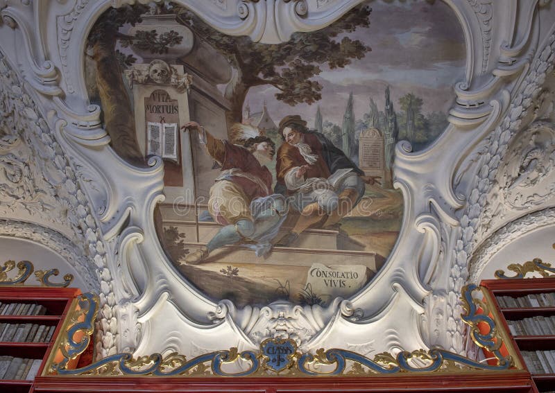 Frescoe auf der Decke des theologischen Halls der Strahov-Bibliothek stockbild Frescoe auf der Decke des theologischen Halls der Strahov-Bibliothek stockbild