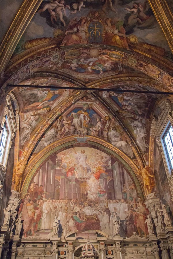 Frescoes w San Lorenzo kościół wśrodku Florencja Charterhouse kościół Certosa Di Galluzzo di Firenze Włochy fotografia stock Frescoes w San Lorenzo kościół wśrodku Florencja Charterhouse kościół Certosa Di Galluzzo di Firenze Włochy fotografia stock