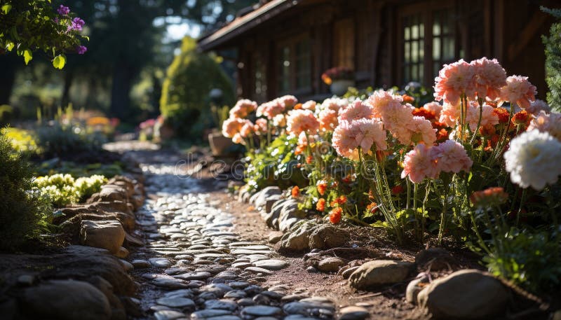 Frescor de las flores de verano en un colorido paisaje de jardín generado por el ai imagen de archivo libre de regalías