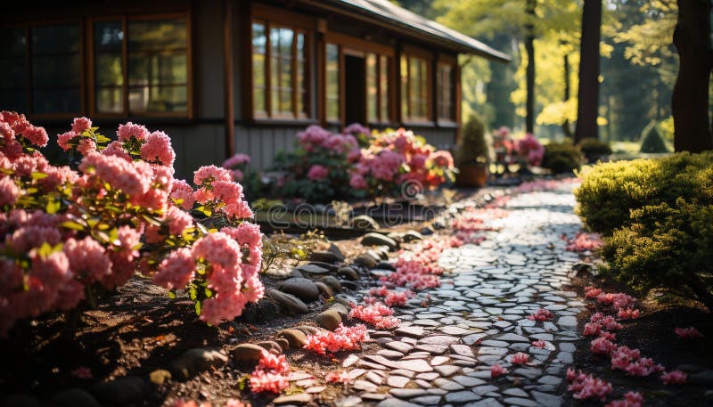 Frescura de las flores de verano en un colorido jardín formal generado por el ai fotos de archivo