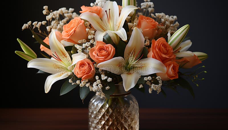 Frescura y romanticismo en un ramo de flores rosas y amarillas generadas por el ai imágenes de archivo libres de regalías