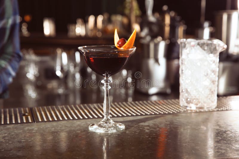 Fresh Alcoholic Manhattan Cocktail on Bar Stock Image Image of fancy