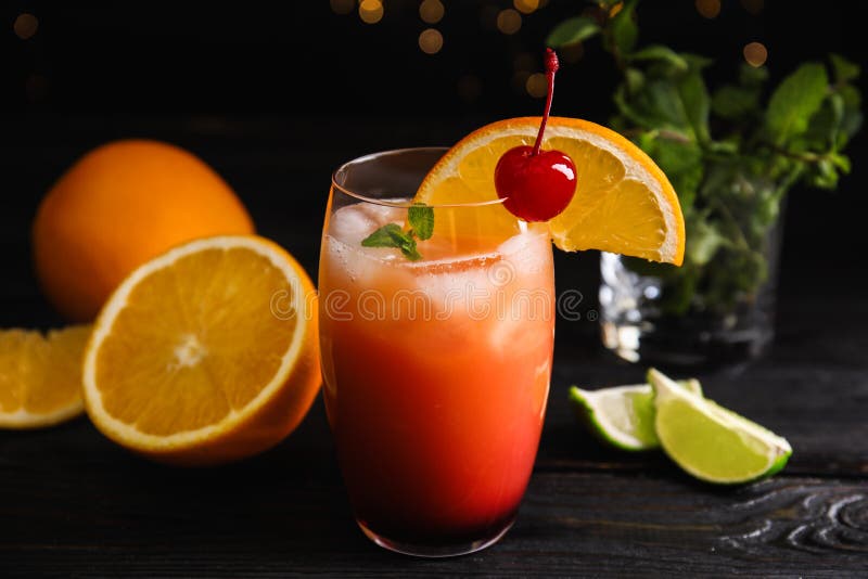 Fresh Alcoholic Tequila Sunrise Cocktail on Wooden Table Stock Image ...