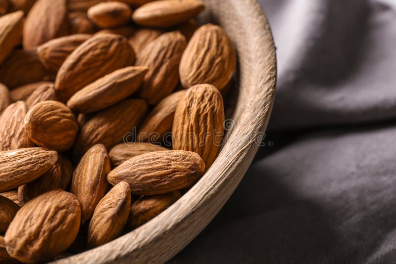 Fresh Almonds In Wooden Bowl, Closeup Stock Image Image of nutritious